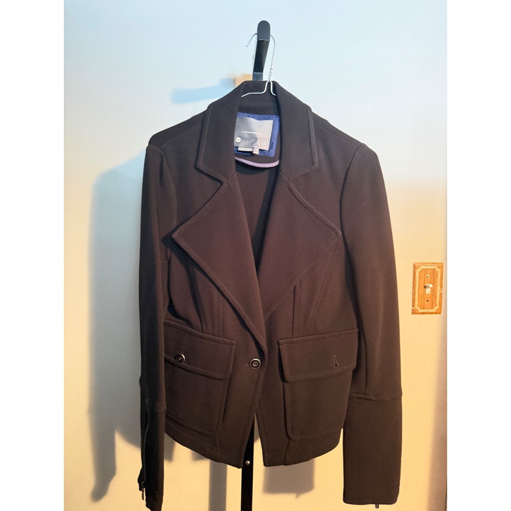 Anthropologie Black Knit Moto Blazer Jacket Zipper Cuffs Small